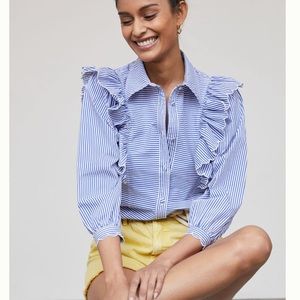 NWT Anthropologie Hunter Bell Striped Ruffle Button down. Size XS
